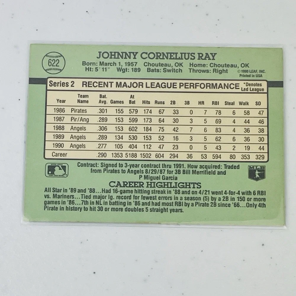 1991 Donruss Baseball Card 622 Johnny Ray Angels Trading Card